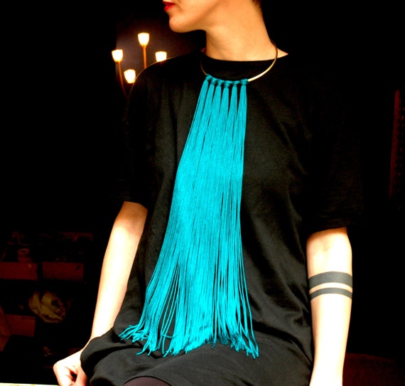 ALMYRA Silk Ultra Long Fringe Choker, Tribal Bib Collar Necklace with Gold Bronze