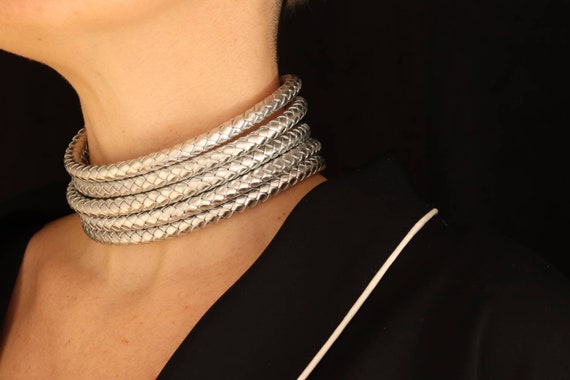SARMA Silver Braided Ndebele Choker, Collar Tribal Necklace, BDSM