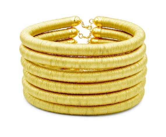 Handmade Gold Coil Bib Necklace: African Tribal Choker