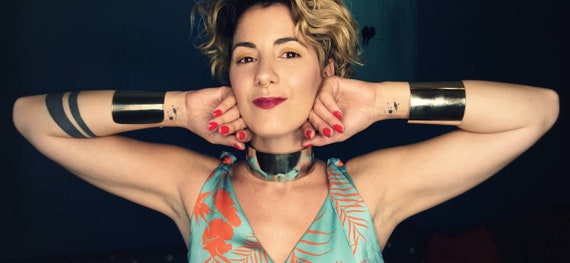 Metallic Cuff Choker Set: Wide Collar & Cuffs, Bold Silver Necklace