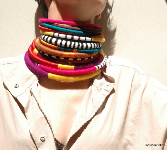 GIRAFFE Colorful African Coil Necklace Set 15-Piece Tribal Chokers