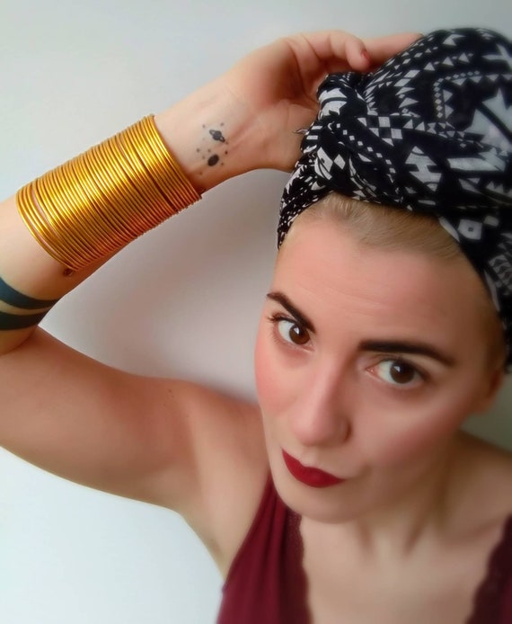 African Tribal Cuff: Royal Gold Aluminum Multi Strand Bracelet