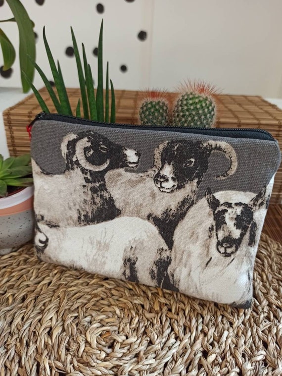 Ram pattern wristlet handbag and pouch, cotton handbag