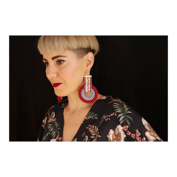 Red Tribal Rope Earrings: Bohemian Statement Jewelry