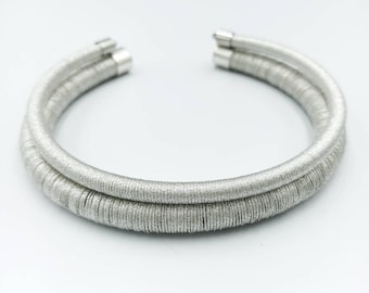 Handmade Silver Chokers: Metallic Thread African Neckrings - Set of 2