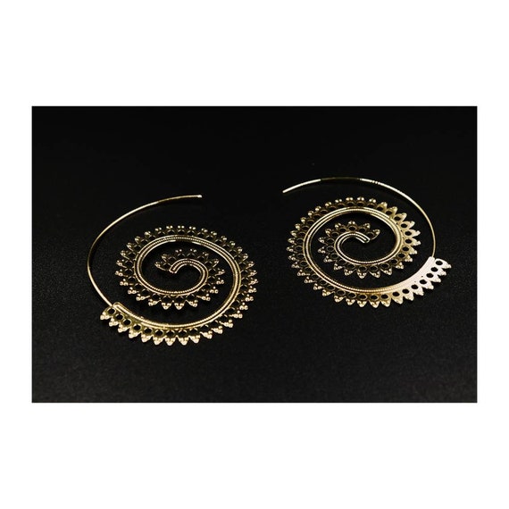 Gold Plated Tribal Spiral Earrings: Boho Chic Ancient Greek Style