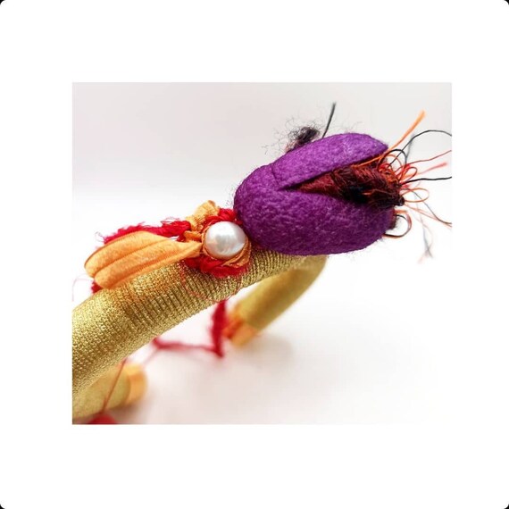 Gold Cuff Bracelet: Freshwater Pearl & Silk Avant Garde Jewelry