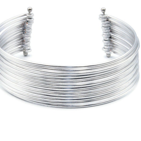 African Necklace Tribal Coil Collar, Traditional Jewelry, Aluminum, Wide Choker 16 strands/2'' metallic stacked collar