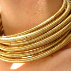 Gold African Metallic Tribal Choker, Coil, Necklace, Wire Wrapped, Cuff Necklace, Jewelry Neckrings, Collar, 1-8 Stacked Neckrings Set