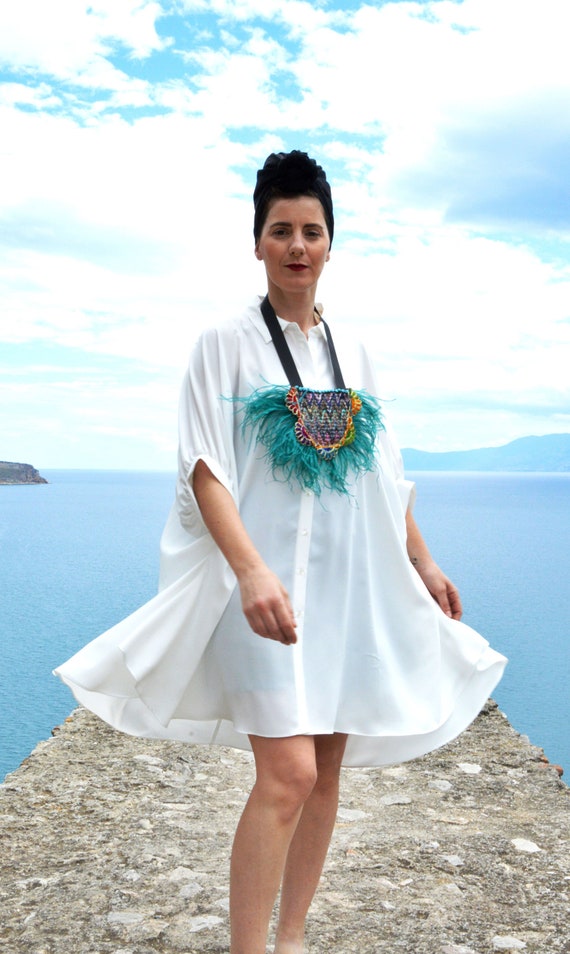 Oversized Feather Statement Necklace: Tribal Boho Burlap Jewelry