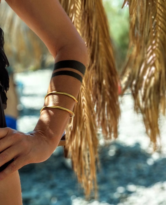 Handmade Gold Brass Arm Cuff: Egyptian Cobra Coil Bracelet