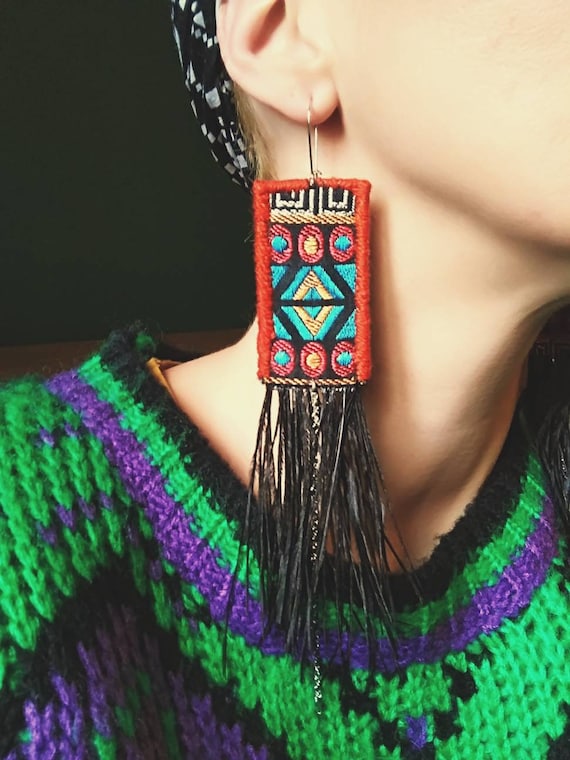 Boho Feather Chandelier Earrings: Handmade Ethnic Totem Jewelry