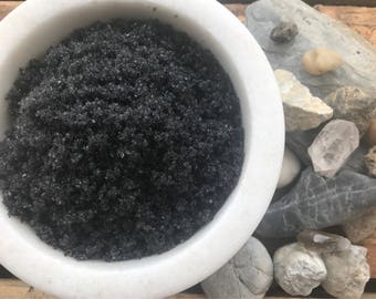 Activated Charcoal Salt Glow Scrub- 220g/ zero waste/ toxin free/ glass and bamboo packaging