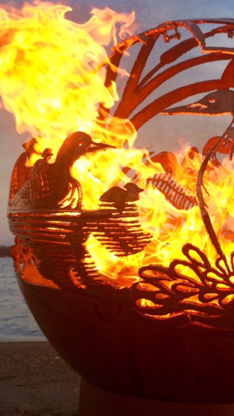 Dancing Loons Fire Pit - Handcrafted Steel Sphere Fireball image 3