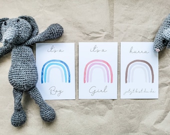 Greeting card with macrame rainbow - girl boy girl boy neutral - newborn - greeting card postcard - baptism birth baby shower celebration