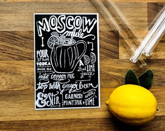 Moscow Mule - Postcard Greeting Card Congratulations Card Kitchen Decoration Picture Card Drinks Moscow Print Recipe Art Print Sketch Gift