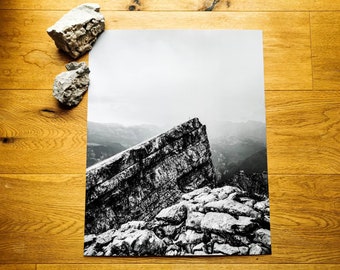 Tercer mural infantil Watzmann en blanco y negro - impresión fotográfica foto cartel imagen montañas Berchtesgaden Alpes Baviera Watzmann Königssee cumbre mural