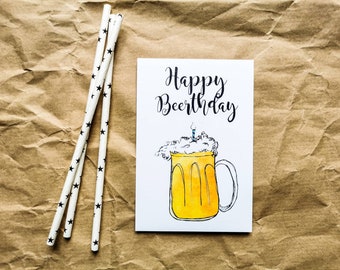 Happy Beerthday -Happy Birthday Glückwunschkarte Grußkarte Postkarte Geburtstagskarte Beerday Geburtstag Bier Beer Mann Papa 30 40 50