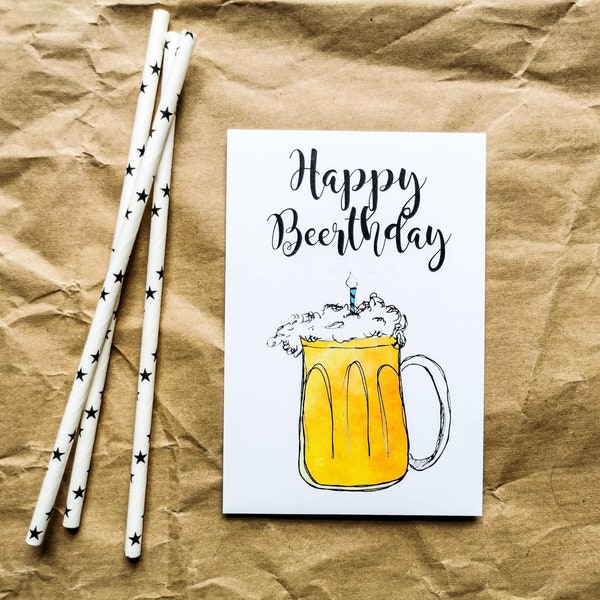 Happy Beerthday -Happy Birthday Glückwunschkarte Grußkarte Postkarte Geburtstagskarte Beerday Geburtstag Bier Beer Mann Papa 30 40 50