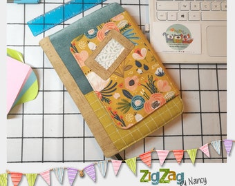 Textile cover with A5 writing notebook, travel notebook, diary, logbook, diary cover, closable with flap and closure