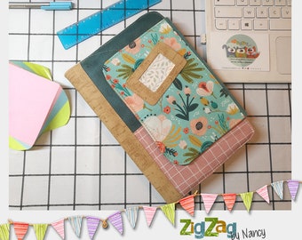 Textile cover with A5 writing notebook, travel notebook, diary, logbook, diary cover, closable with flap and closure