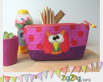 Suede pencil case / Suede and cotton makeup bag / children's brush and toothpaste pouch