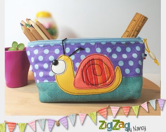 Suede pencil case / Suede and cotton makeup bag / children's brush and toothpaste pouch