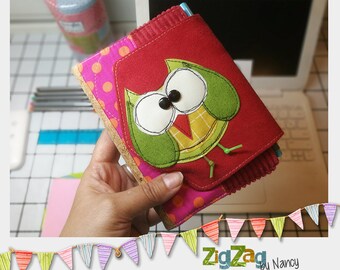 Textile cover with small A6 lined notebook, travel notebook, diary, logbook, closable with flap and closure