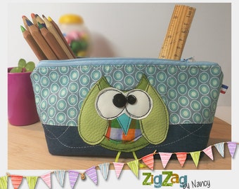 Suede pencil case / Suede and cotton makeup bag / children's brush and toothpaste pouch