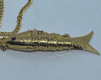 Vintage gilt articulated fish pendant new old stock