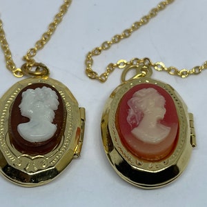 Vintage 1970's Brass Cameo Locket on 18 inch chain New old stock