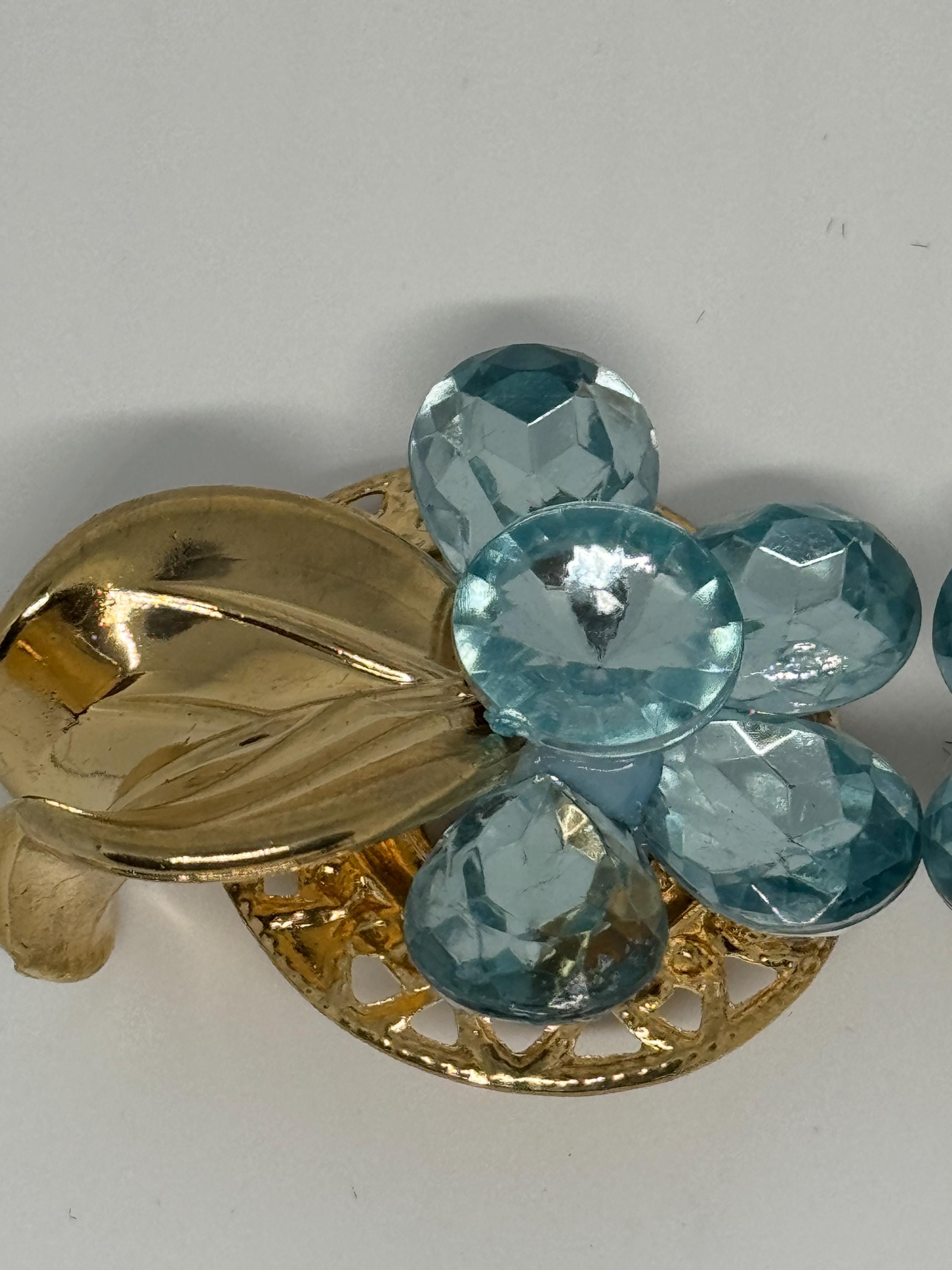 Boucles D'oreilles Clips Vintage - Couleur Or - Fleur Avec Perles Et Cristal - Modèle 407 - Occasion