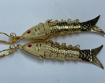 Vintage Articulated Gilt Fish Earrings