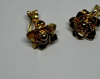 Clips Vintage Roses Et Dorés Des Années 80 - En Laiton Et Plastique, Parfait état, Style Rétro Unique