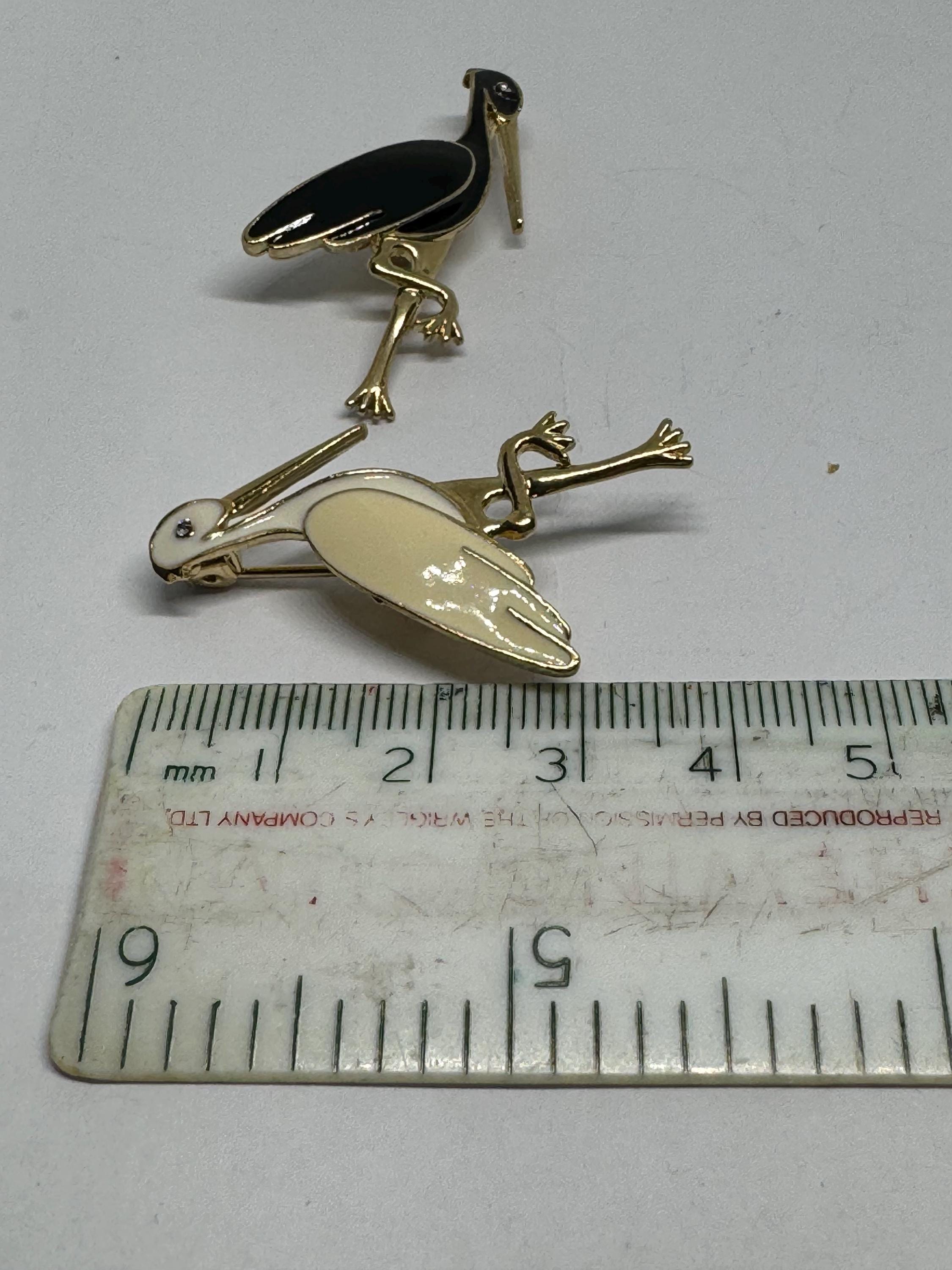 Broche Vintage Années 50/60 Avec Une Cigogne En Inclusion - Métal Plaqué Or Jaune, Occasion