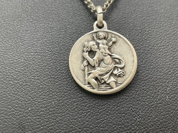 Sterling Silver St. Christopher Medal Pendant Necklace - Ruby Lane