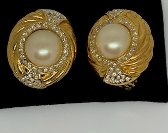 Boucles D'Oreilles Clips Vintage Années 80 - Perles Noires Plastique & Métal Doré - Occasion