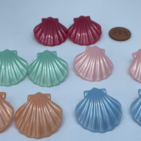 Vintage 1950's 1960's Plastic Clam Shell Clip on earrings available in Five colours