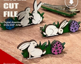 Laser Cut Easter Hair Clip SVG: Rabbit & Egg Design (Digital Download)