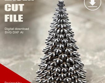Laser Cut Wooden Winter/Christmas Tree Model or Decoration SVG DXF AI