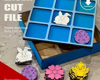 Laser Cut Tic Tac Toe Box: Easter Game Pieces SVG DXF AI (Digital Download)