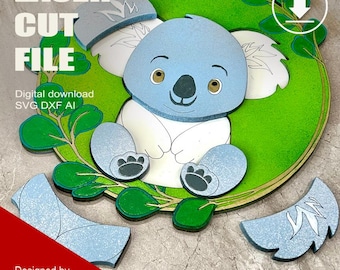 Laser Cut Wooden Koala Wreath Puzzle SVG DXF AI