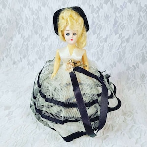 Antique 8&quot; Mohair Doll: 1950s Collectible Tulle Dress Doll