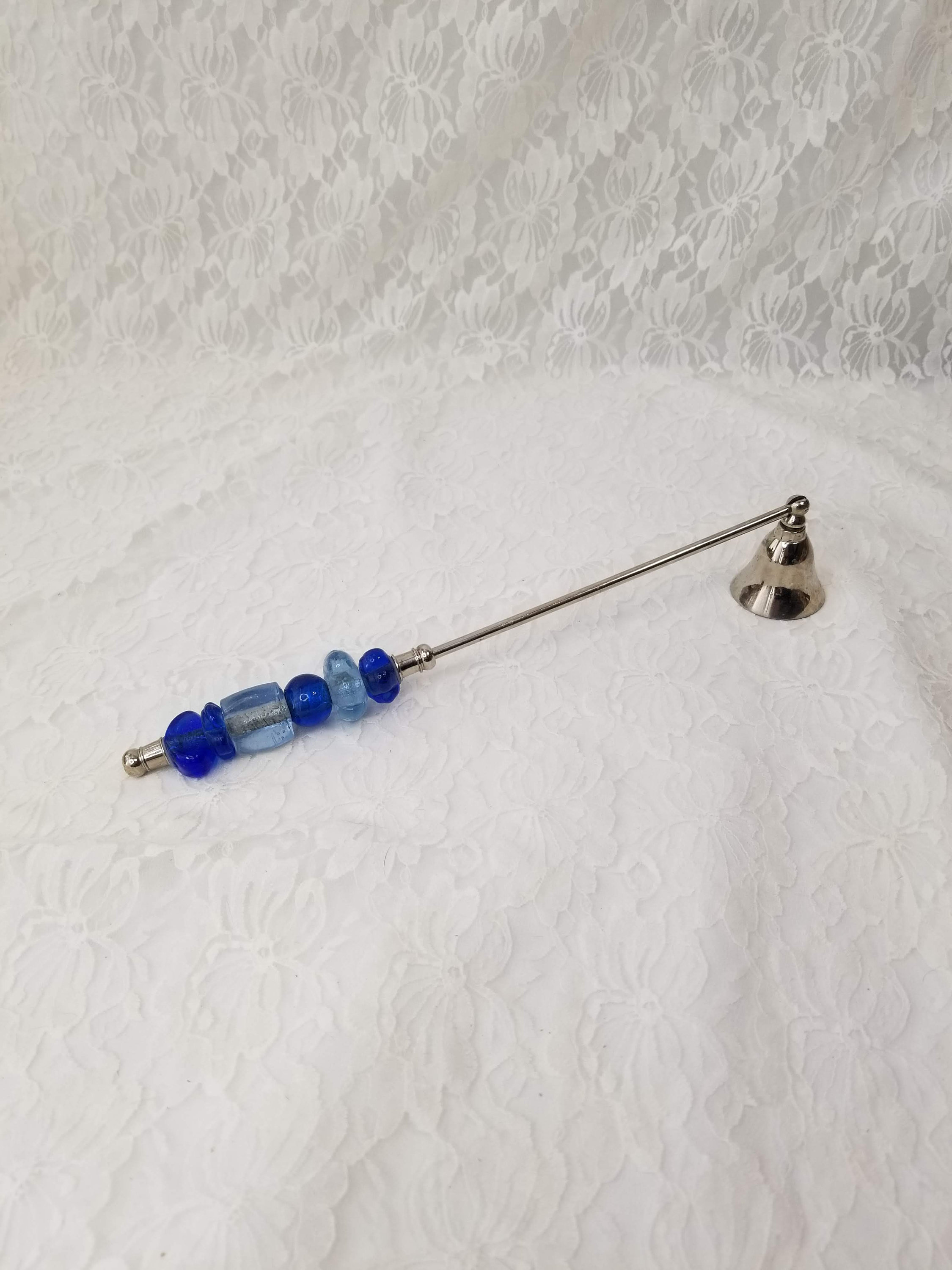 Candle Snuffer Silver Beaded Blue Glass beads Candle Snuffer Modern