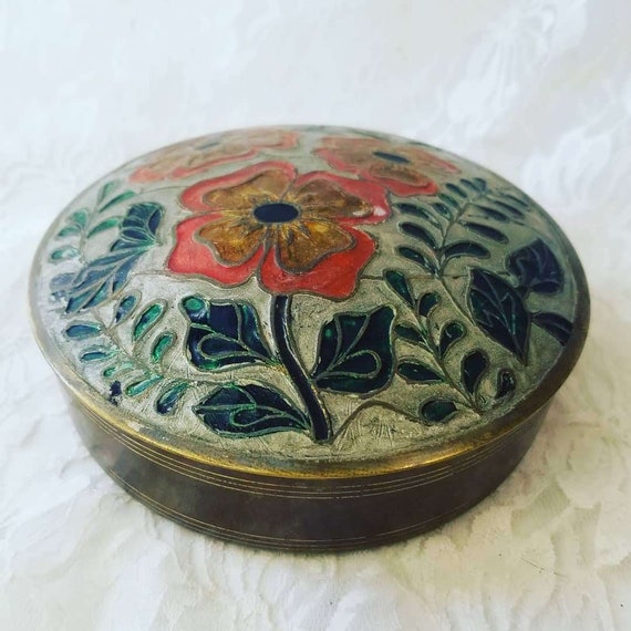 アンティーク真鍮エナメル小物入れ：1940年代の七宝焼きジュエリー