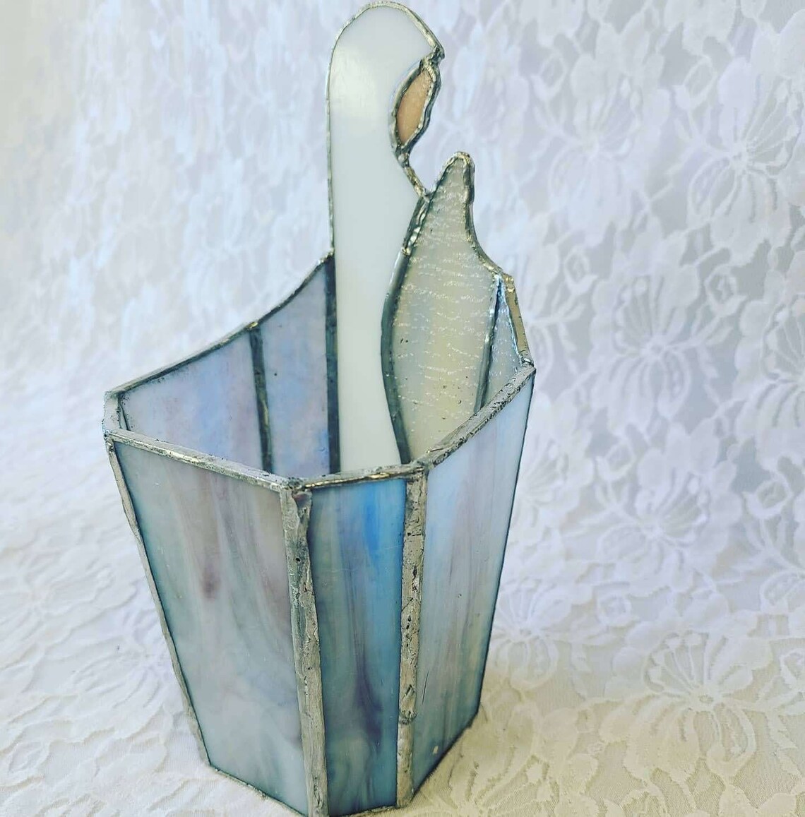 Handmade Leaded Stained Glass Virgin Mary Candle Holder Etsy