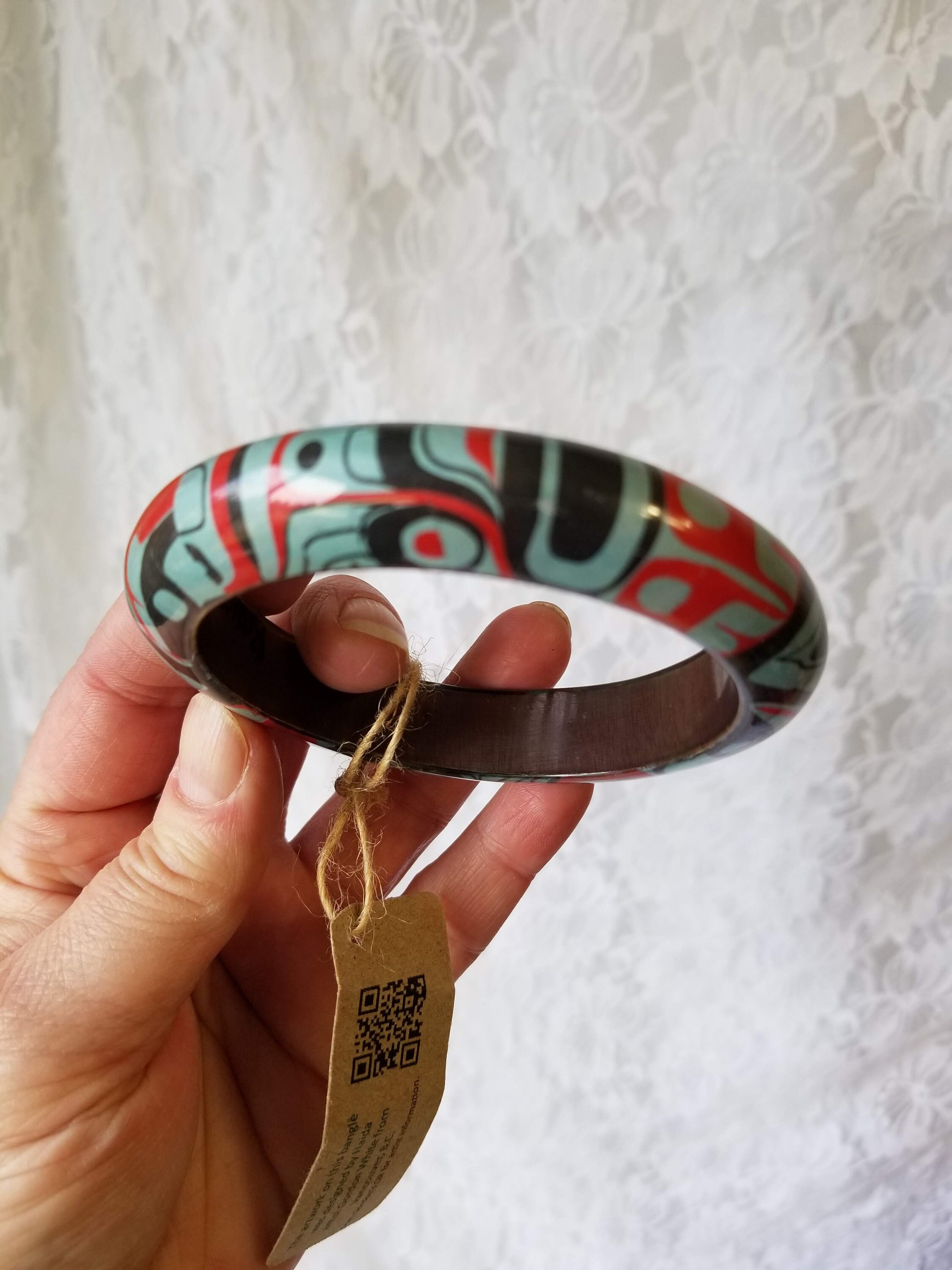 Reserved Marysa 5/2 Solid Wood Bracelet Hand Painted by Haida Artist