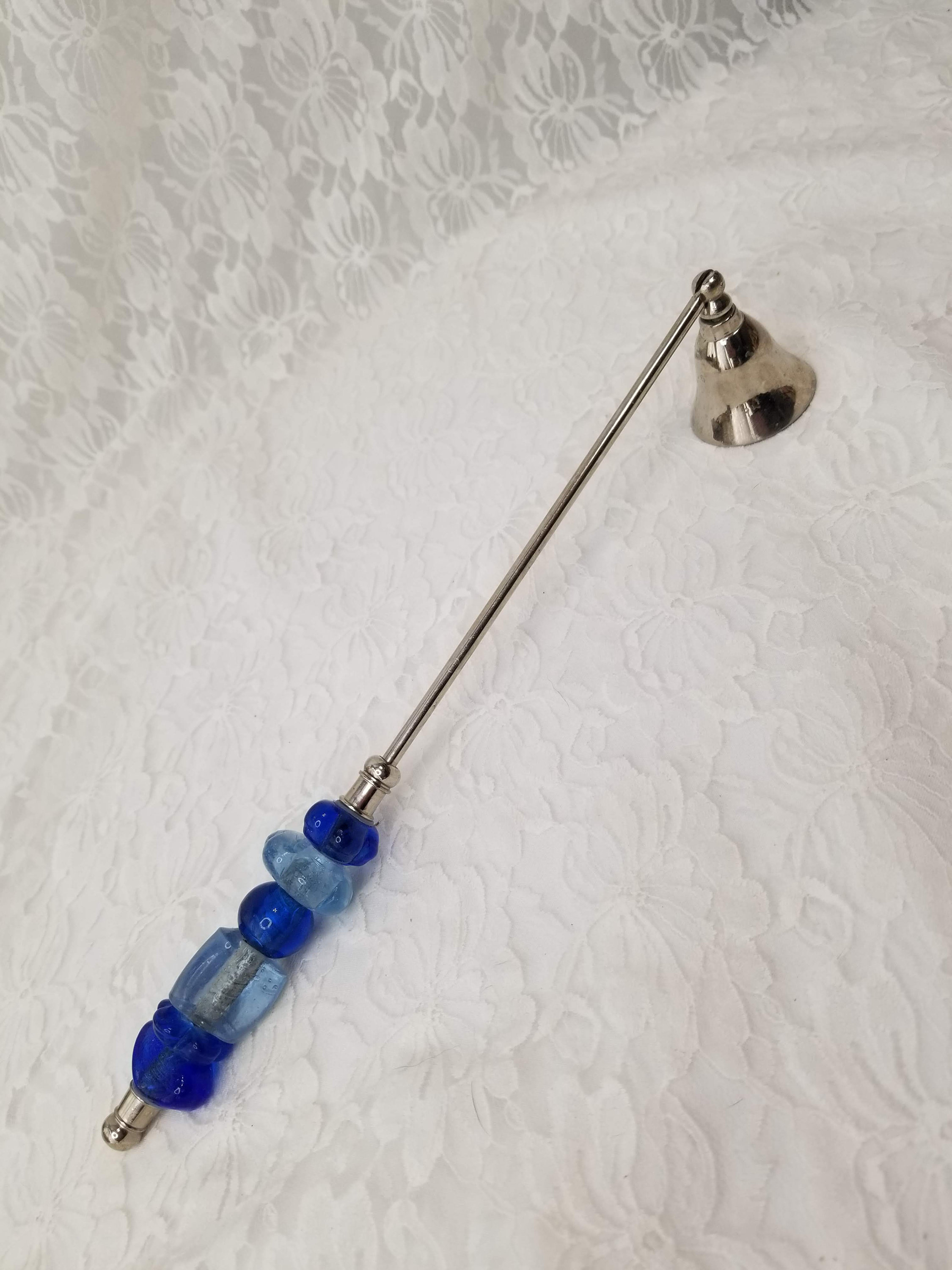 Candle Snuffer Silver Beaded Blue Glass beads Candle Snuffer Modern