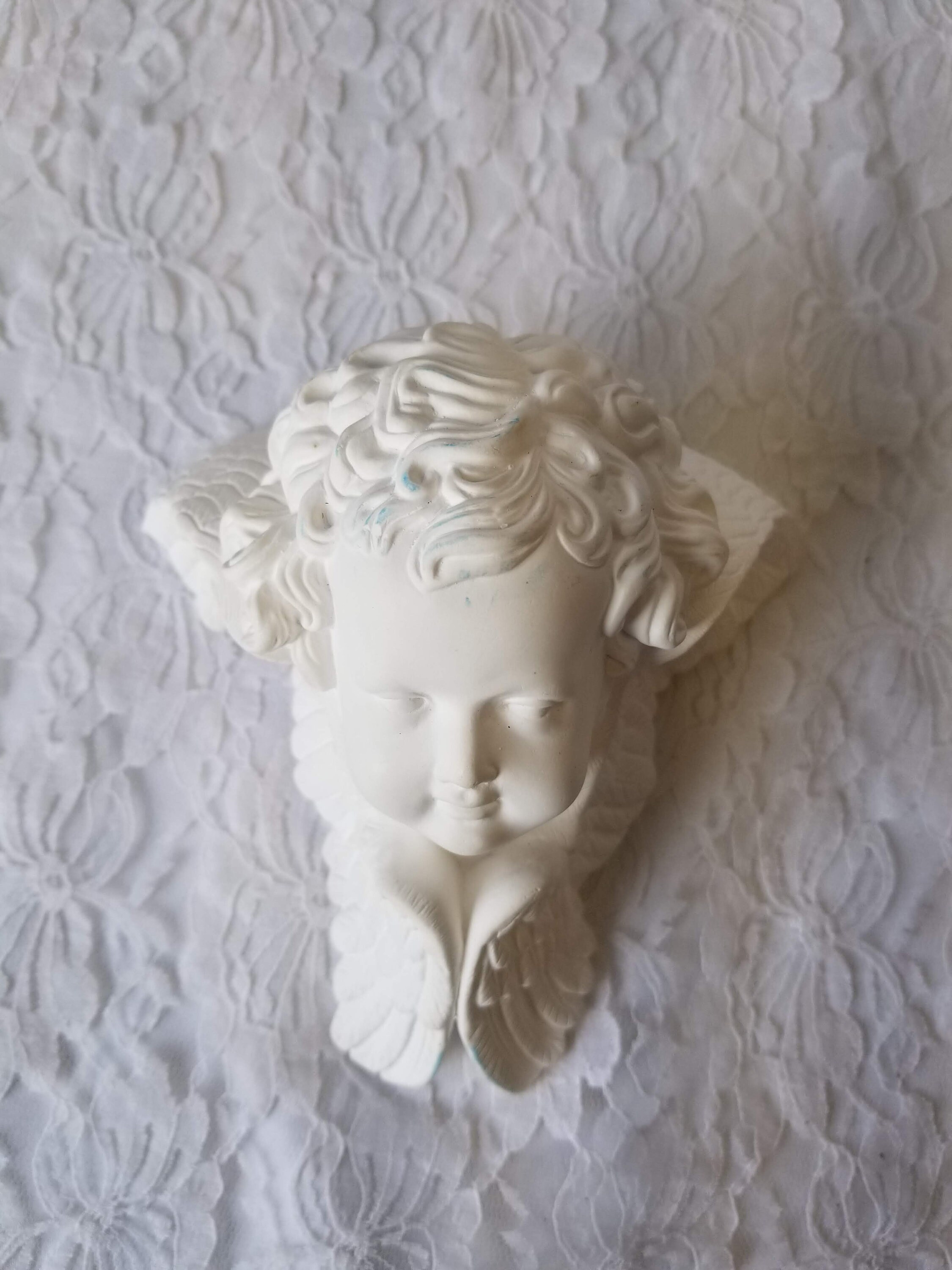 White Plaster You Paint Cherub Angel Drapery Scarf Swag Wall