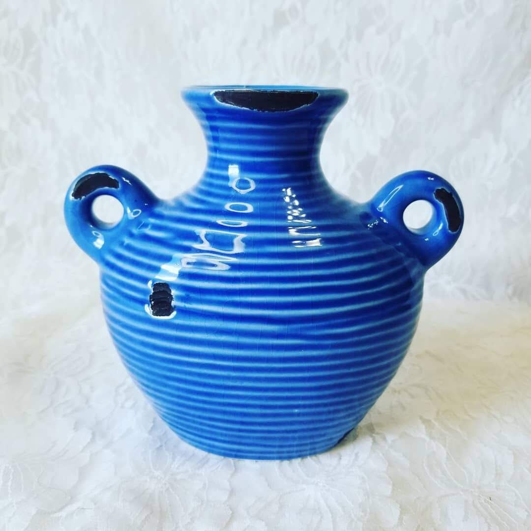 Art Pottery Vase Signed PCP Ceramic Floral Vase with Handles